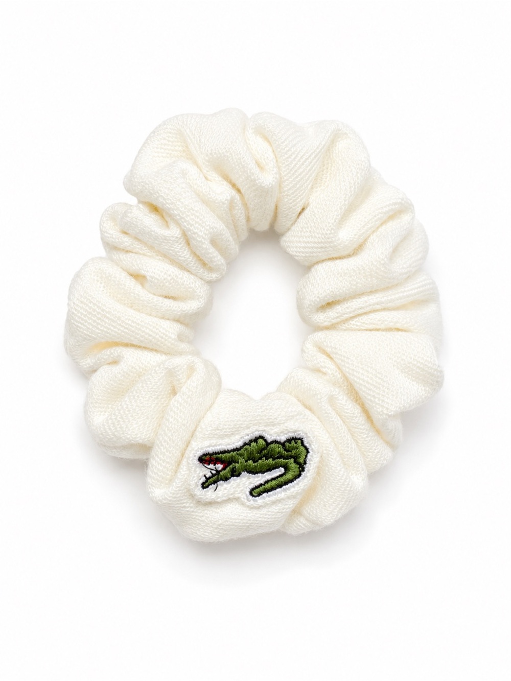 Lacoste Cream Knit Scrunchie with Green Crocodile Patch